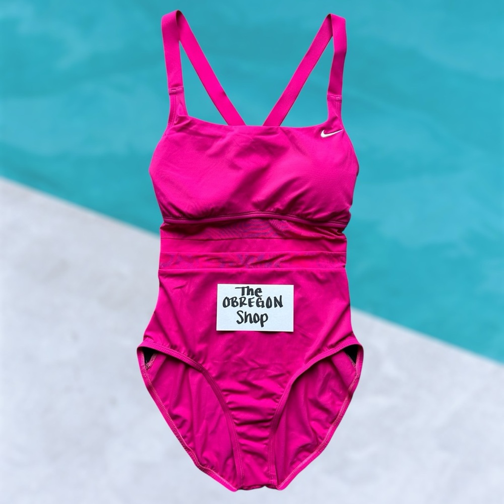 NIKE WOMENS MESH PINK V BACK ONE PIECE SWIMSUIT SIZE XL NEW